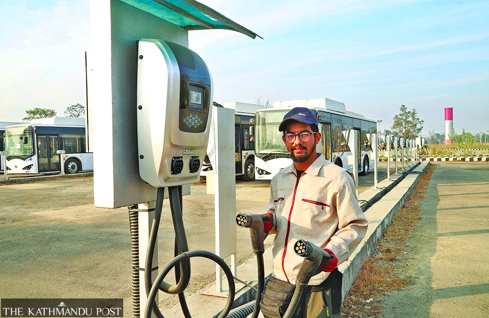 Electric vehicle charging station in Kathmandu, Nepal
